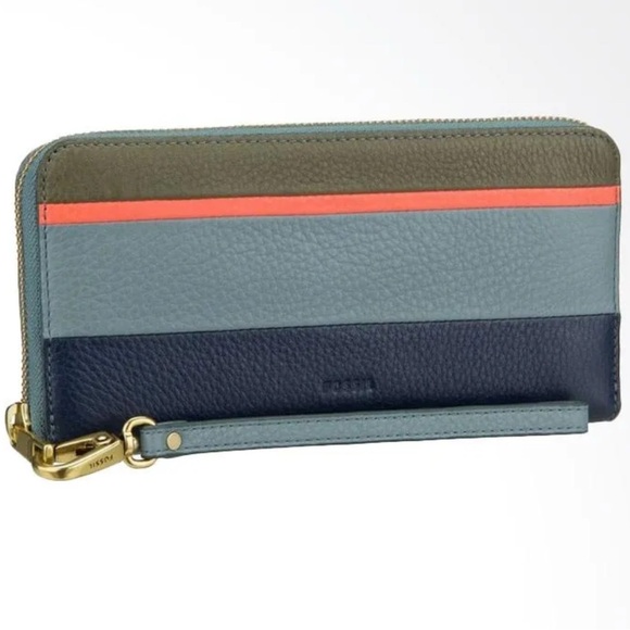 Fossil Emma Colorblock Leather Zip Around Clutch Wallet - Picture 1 of 10